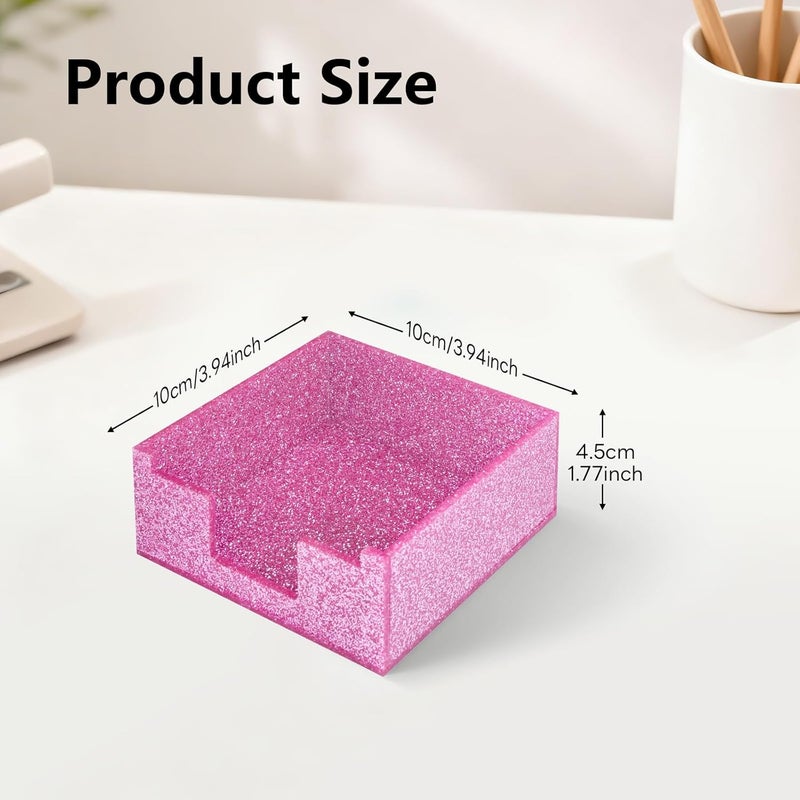 Luminzo Rose Pink Sparkling Sticky Note Holder, Glitter Acrylic Organizer, 3.94 x 3.94 in Multi-Use Tray for Office, School & Home Desk - Image 2
